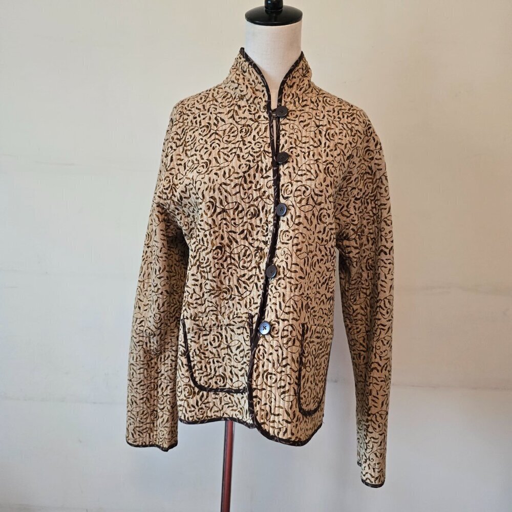 Reversible Quilted Jacket in Cream & Brown - Picture 2 of 16